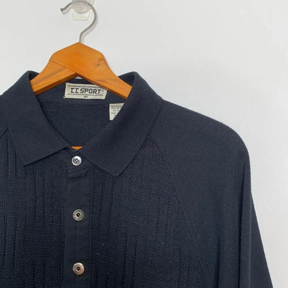 Vintage 80s 90s CC Sport men's black collared pullover textured knit sweater XL